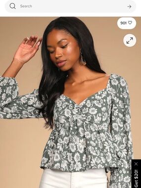 Lulu’s Let Your Love Blossom Sage Floral Print Long Sleeve Top M